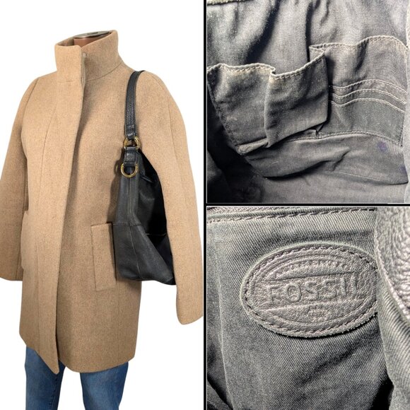 Fossil Vickery Black Leather Drawstring Bucket Shoulder Bag Boho Purse - Picture 9 of 9